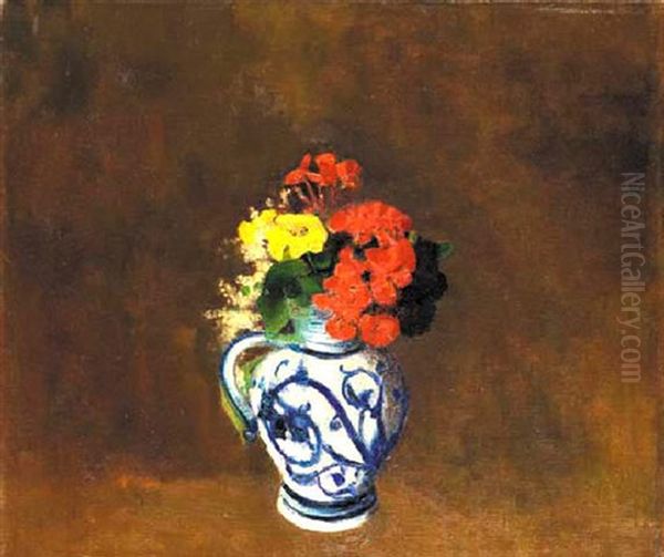 Fleurs Dans Un Vase A Motifs Bleus Oil Painting by Odilon Redon