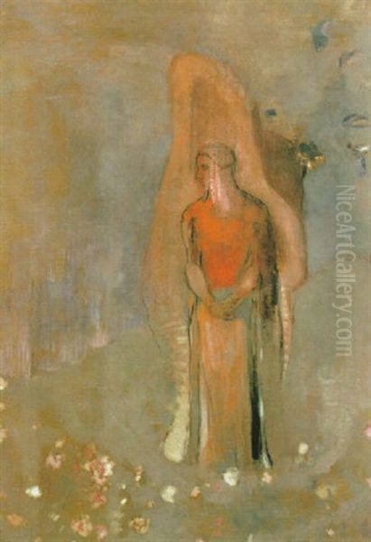 Personnage Rouge Devant Un Coquillage by Odilon Redon