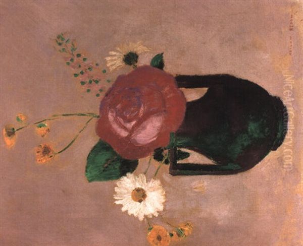 Rose Et Marguerites Dans Un Vase Oil Painting by Odilon Redon