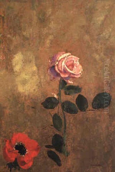 Rose Et Anemone Oil Painting by Odilon Redon