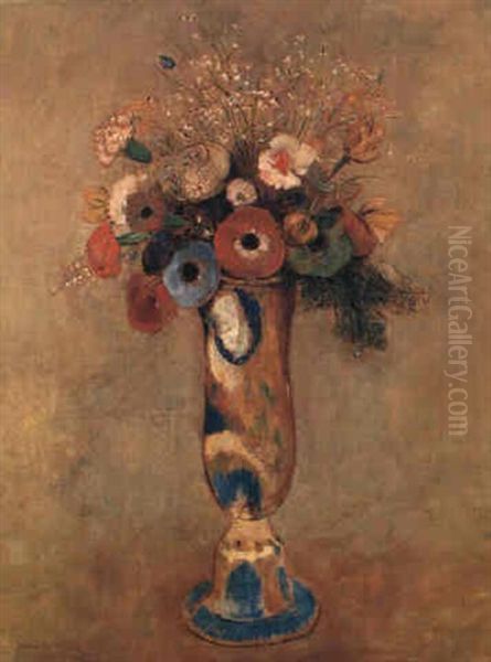 Fleurs De Champs Dans Un Vase A Long Col Oil Painting by Odilon Redon