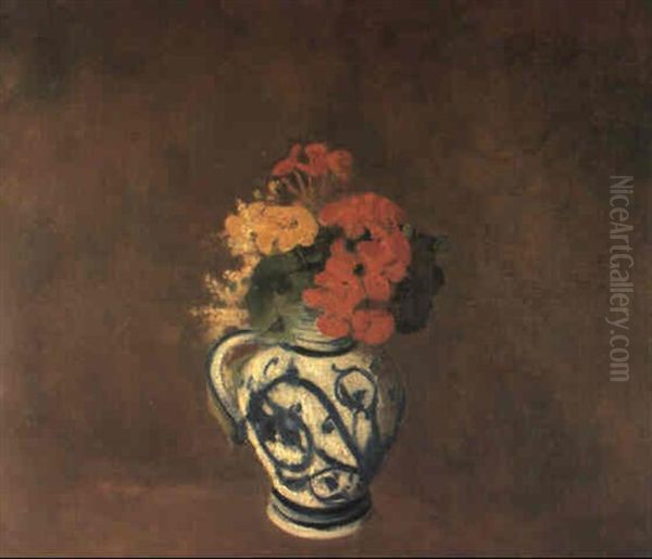 Geraniums Et Fleurs Dans Un Vase Gres Oil Painting by Odilon Redon