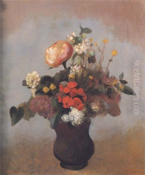 Pivoine, Geranium Et Lilas Oil Painting by Odilon Redon