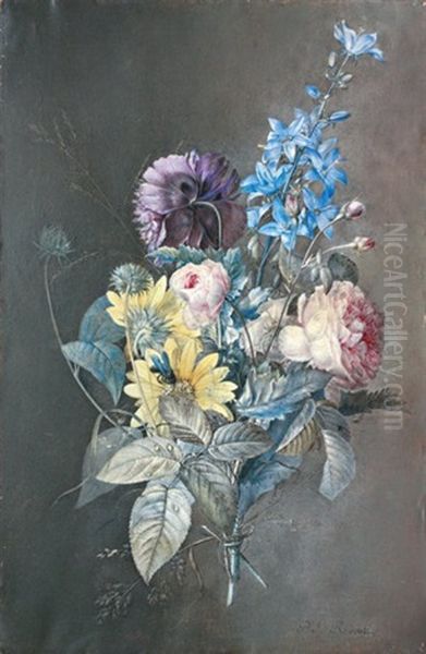 Etude De Fleurs : Bleuets, Marguerite Et Rose Oil Painting by Pierre Joseph Redoute