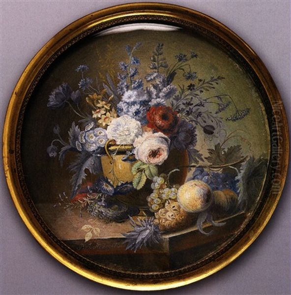 Blumenstilleben Mit Fruchten Und Vogelnest Oil Painting by Pierre Joseph Redoute