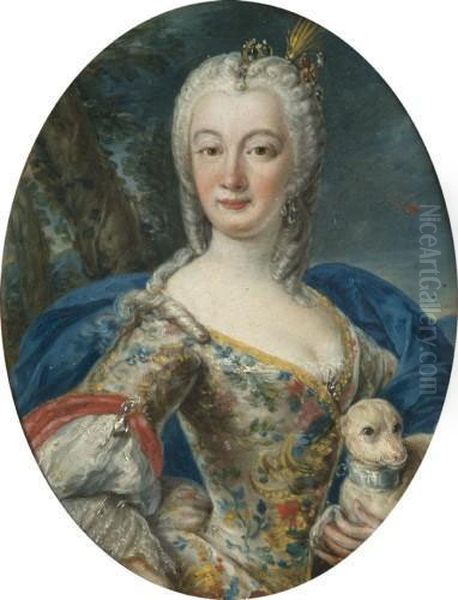 Portrait De Femme Avec Son Chien Oil Painting by Giuseppe Bonito