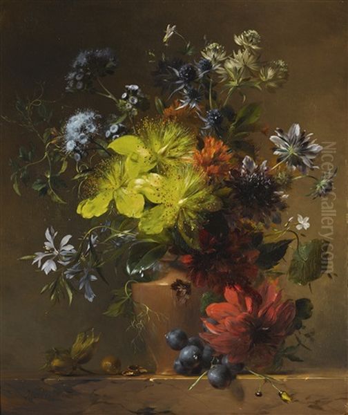 Autumnal Flower Still Life Oil Painting by Hendrik Reekers