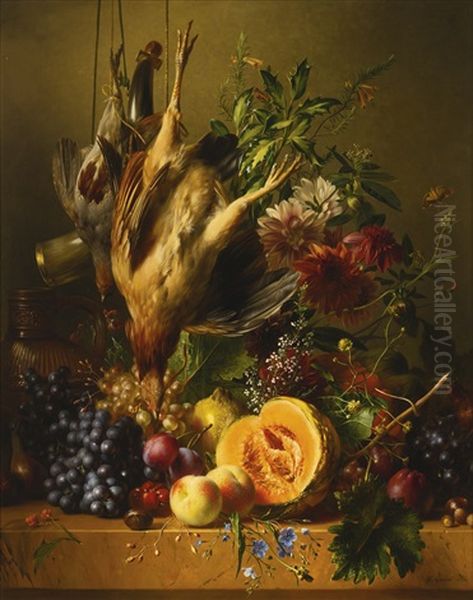 Still Life With Game And Fruit Oil Painting by Hendrik Reekers