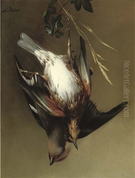 Still Life With A Redwing And A Waxwing Oil Painting by Hendrik Reekers