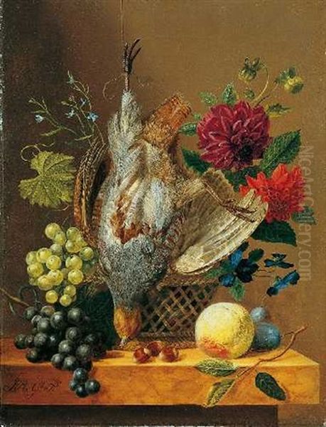 Stillleben Mit Rebhuhn, Fruchten Und Blumen by Johannes Reekers