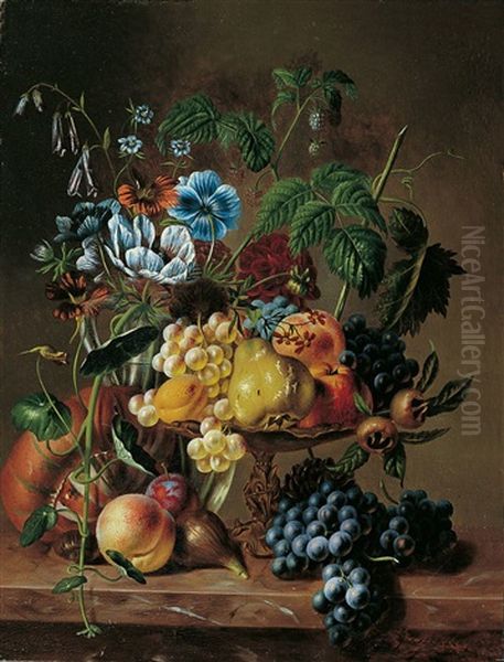 Blumen- Und Fruchtestilleben Oil Painting by Johannes Reekers