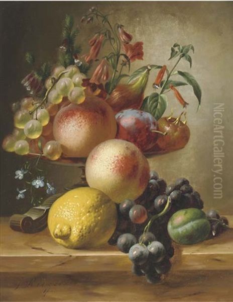 Still Life With Fruit On A Ledge Oil Painting by Johannes Reekers