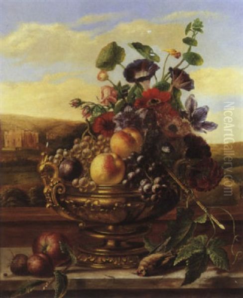 Coupe De Fruits Et De Fleurs Oil Painting by Johannes Reekers