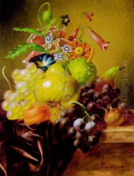 Stilleben Mit Blumen Und Fruchten Oil Painting by Johannes Reekers