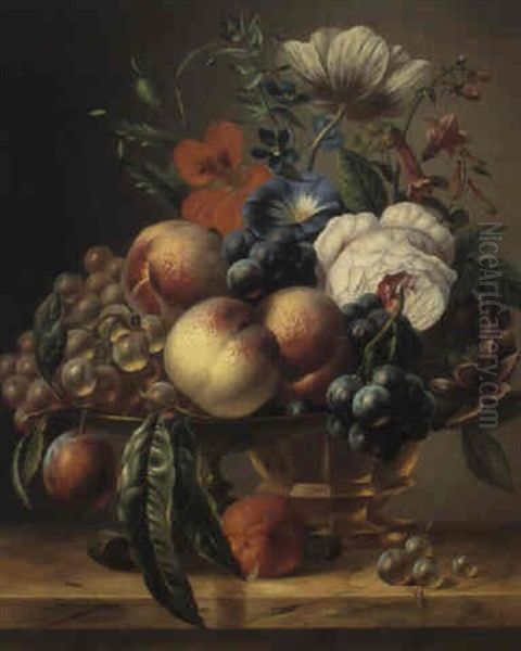 Still Life With Flowers And Fruit Oil Painting by Johannes (Jan) Reekers