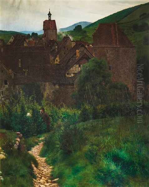 Vue De Riquewihr Avec Le Dolder Oil Painting by Frederic Regamey