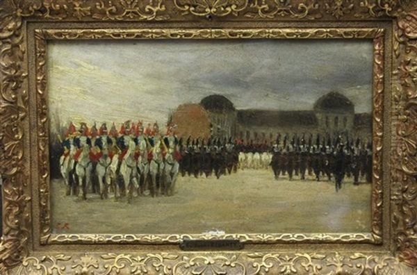 Revue Devant L'ecole Militaire Oil Painting by Guillaume Urbain Regamey