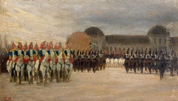 Revue Devant L'ecole Militaire Oil Painting by Guillaume Urbain Regamey