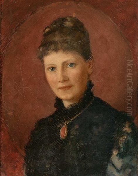 Portrait Der Frau Julie Krauskopf (geb. Simons) Auf Hohenbuchau (georgenborn) Bei Schlangenbad Oil Painting by Henriette de Rege