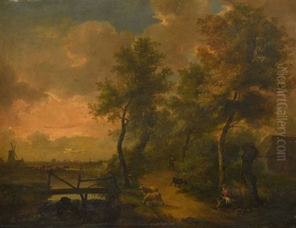 Paysage Au Moulin Oil Painting by Ignatius Josephus van Regemorter