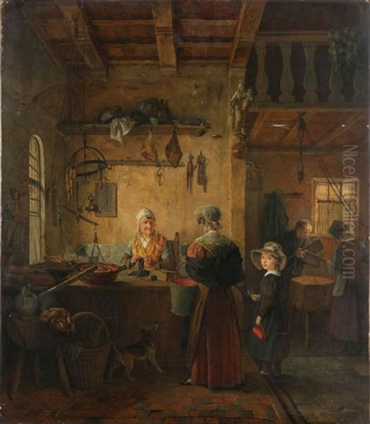 Le Charcutier Oil Painting by Ignatius Josephus van Regemorter