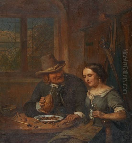 Les Amateurs De Crevettes Oil Painting by Ignatius Josephus van Regemorter