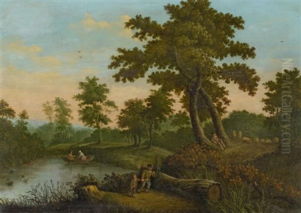 Waldlandschaft Mit Personenstaffage Oil Painting by Ignatius Josephus van Regemorter