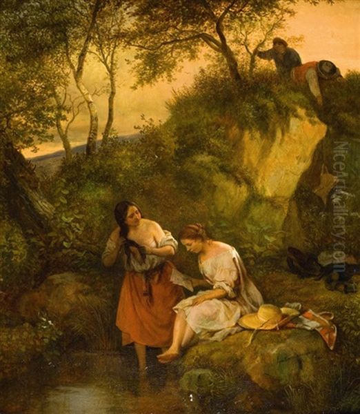 Amies Au Bord De L'eau Oil Painting by Ignatius Josephus van Regemorter