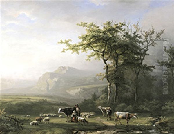 Zuiders Landschap Met Veehoeders Oil Painting by Ignatius Josephus van Regemorter