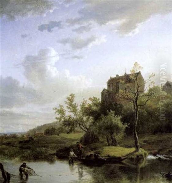 Heuvelachtig Landschap Met Vissers Oil Painting by Ignatius Josephus van Regemorter