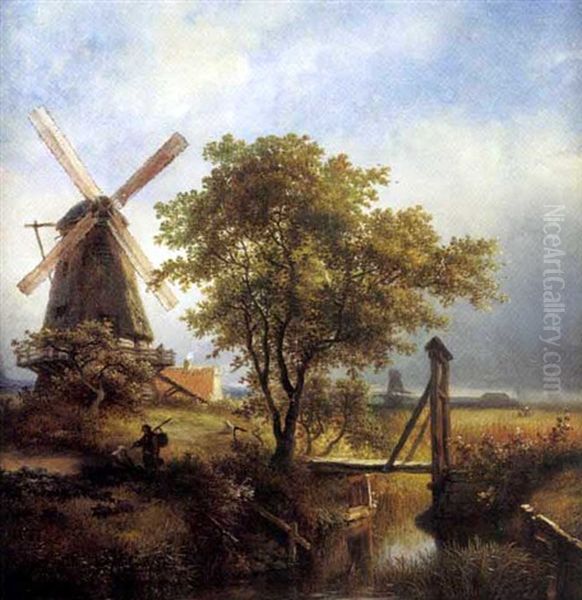 Paysage Fluvial Au Moulin Oil Painting by Ignatius Josephus van Regemorter