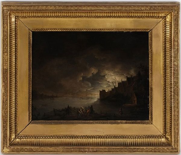 Paysages Animes Au Clair De Lune And Au Lever Du Jour (2 Works) Oil Painting by Petrus Johann Van Regemorter