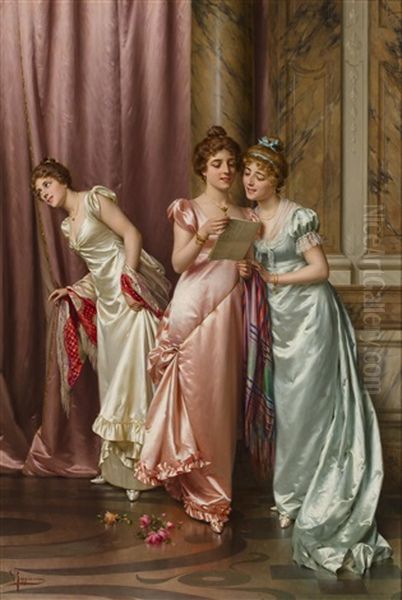 An Illicit Letter Oil Painting by Vittorio Reggianini