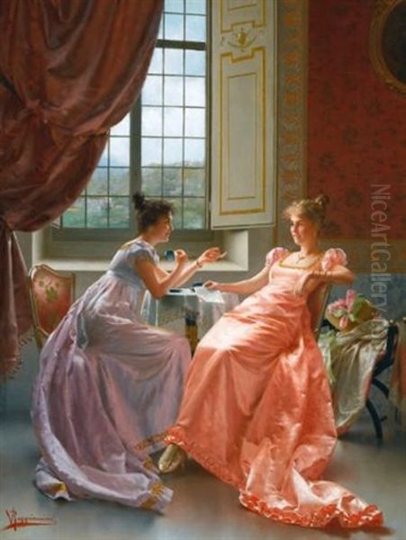 An Amusing Letter Oil Painting by Vittorio Reggianini