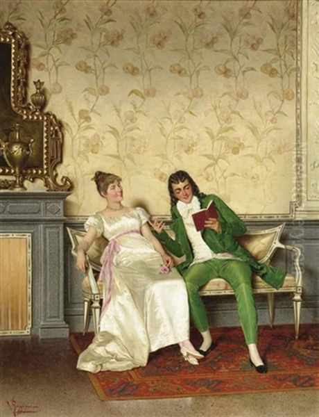 Liebespaar Beim Vorlesen Oil Painting by Vittorio Reggianini