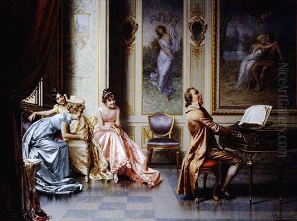 The Afternoon Concert - Out Of Tune Oil Painting by Vittorio Reggianini