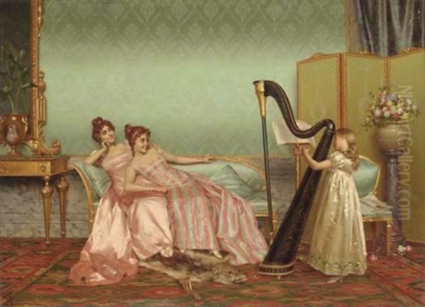 The Harp Recital Oil Painting by Vittorio Reggianini