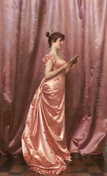 Elegant Lady In Pink Oil Painting by Vittorio Reggianini