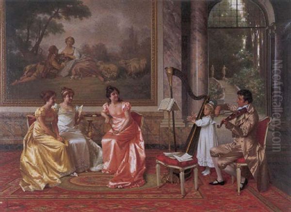 Untitled (music Lesson) Oil Painting by Vittorio Reggianini