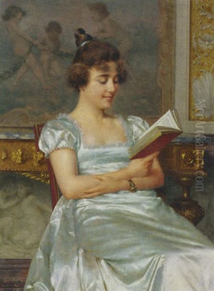 A Quiet Read Oil Painting by Vittorio Reggianini