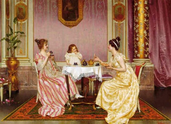 Tea Time Oil Painting by Vittorio Reggianini