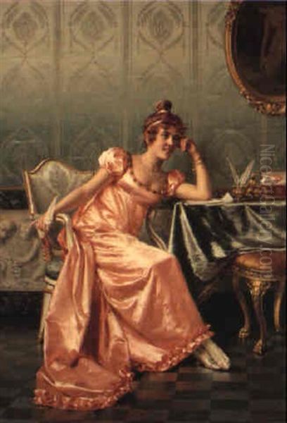 Composing The Love Letter Oil Painting by Vittorio Reggianini