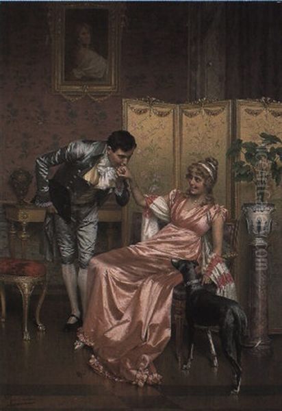 A Courting Couple Oil Painting by Vittorio Reggianini