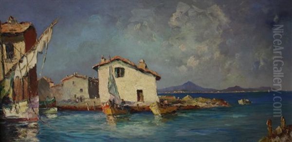 Petit Port Mediterraneen Oil Painting by Augustin Regis