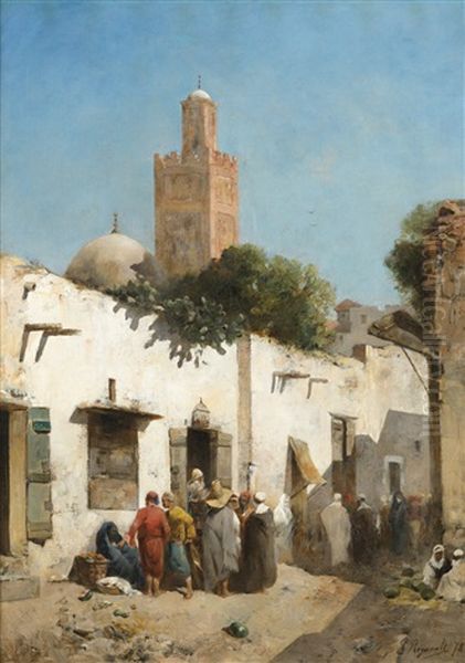 Scene De Marche Dans Une Rue Oil Painting by Emile Regnault de Maulmain