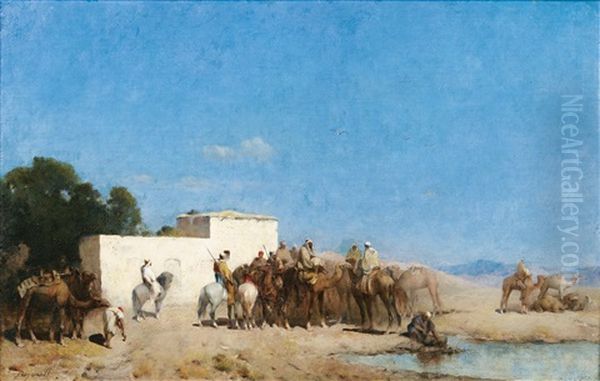 La Halte A L'oasis Oil Painting by Emile Regnault de Maulmain