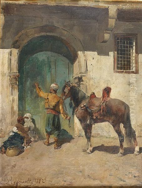 Cavalier Arabe A La Porte Oil Painting by Emile Regnault de Maulmain