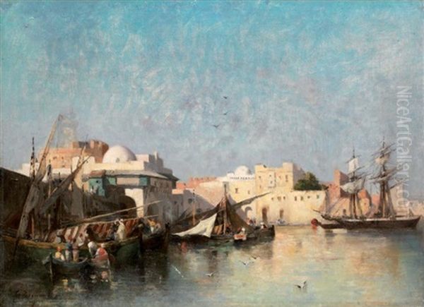 Voiliers Dans Un Port Oriental Oil Painting by Emile Regnault de Maulmain