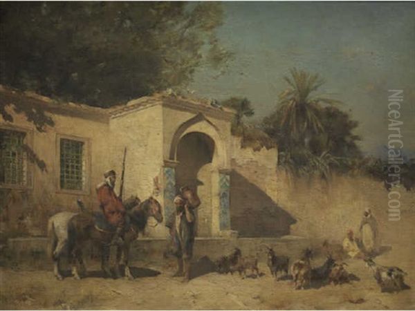 Halte A La Fontaine Oil Painting by Emile Regnault de Maulmain