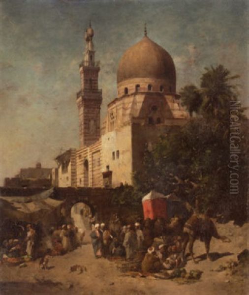 A Bedouin Camp By The Walls Of A City Oil Painting by Emile Regnault de Maulmain